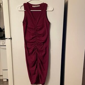 Michael Stars‎ Small V Neck Burgundy Ruched Midi Dress